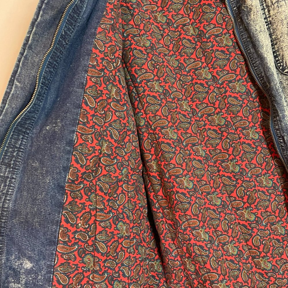 Vintage Paris Sport Club Universal Acid Wash Denim Paisley Lined Coat 1980s - Picture 5 of 6